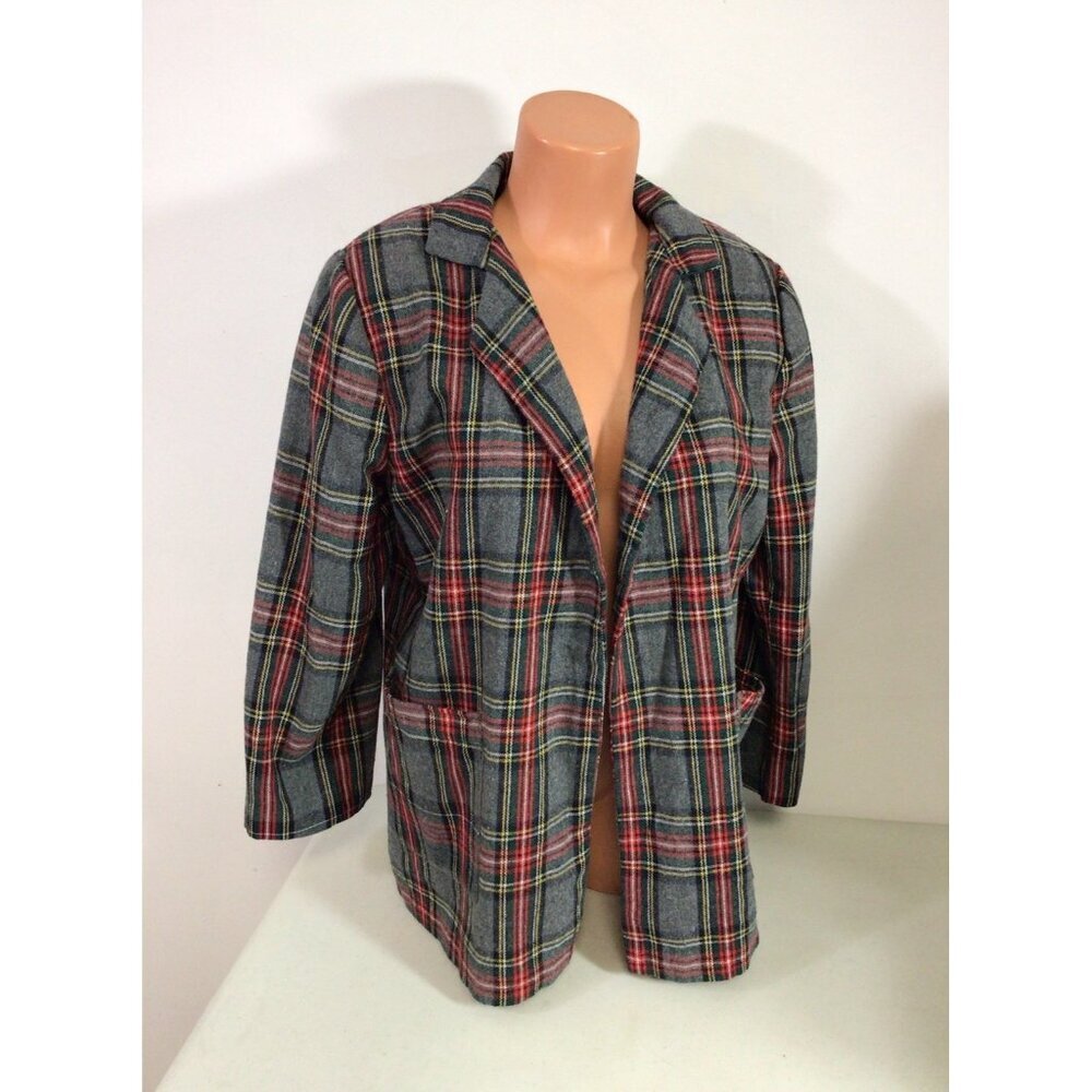 Vintage Plaid Wool Blazer Preppy Academia Jacket Womens Medium